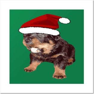 Cute Christmas Rottweiler With Red Santa Hat Posters and Art